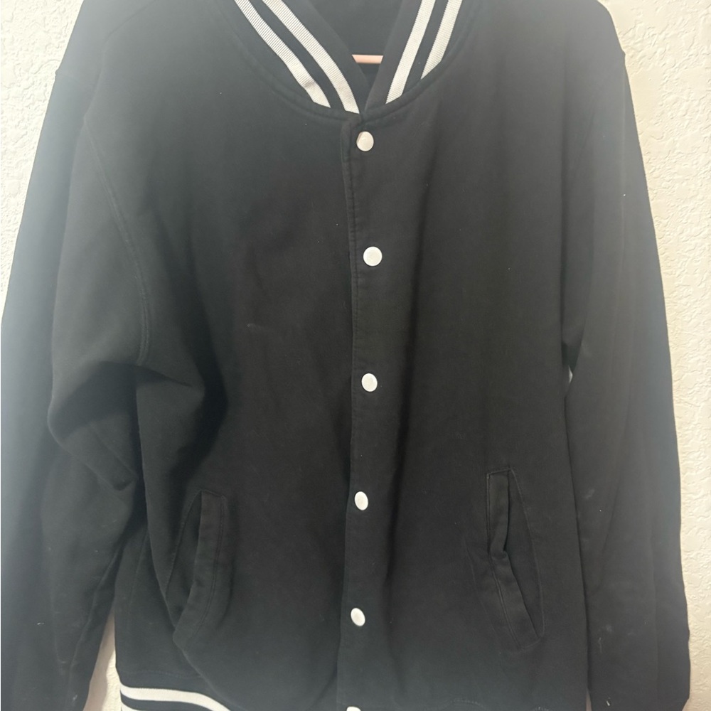 Black Varsity Jacket with White Stripes